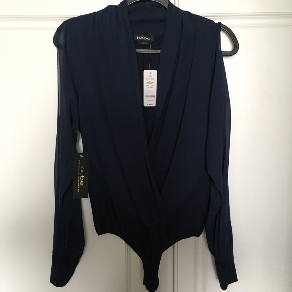 Bebe navy silk body suit